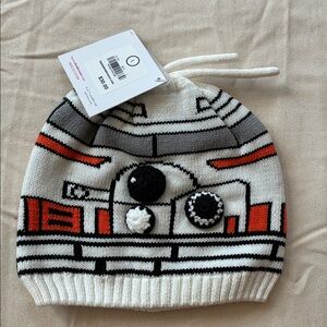 Hanna Andersson Robot Knit Beanie - White, Black, Orange BB8 BB-8